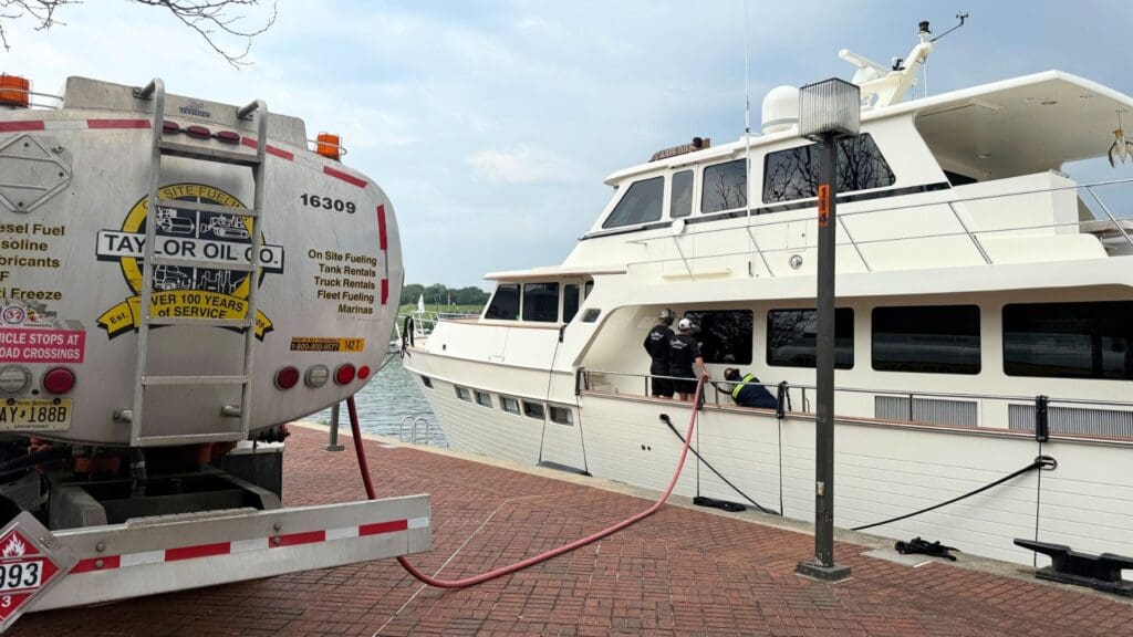 a Taylor Oil Co tanker fueling a boat