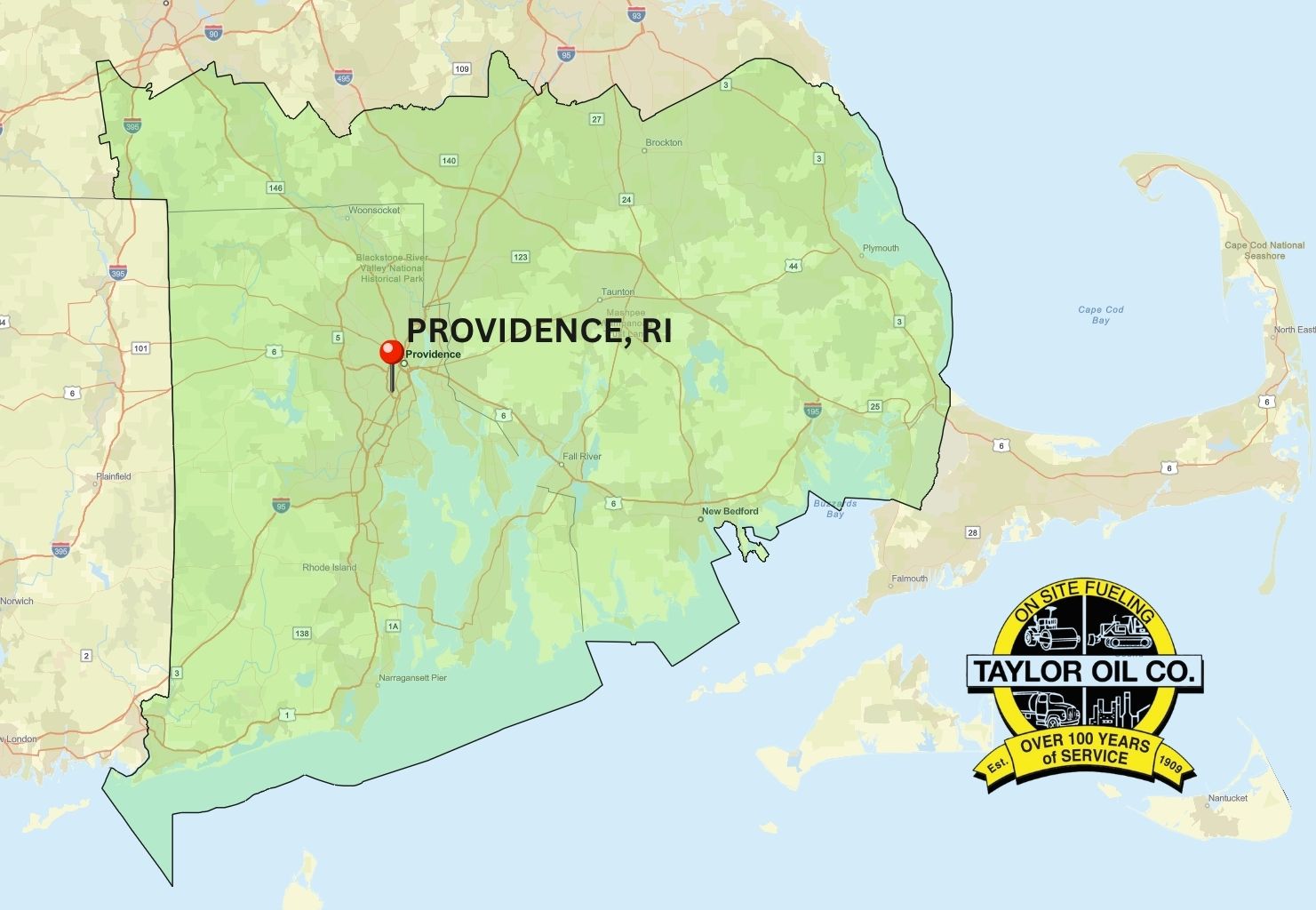Taylor Oil Co E.Providence RI coverage map